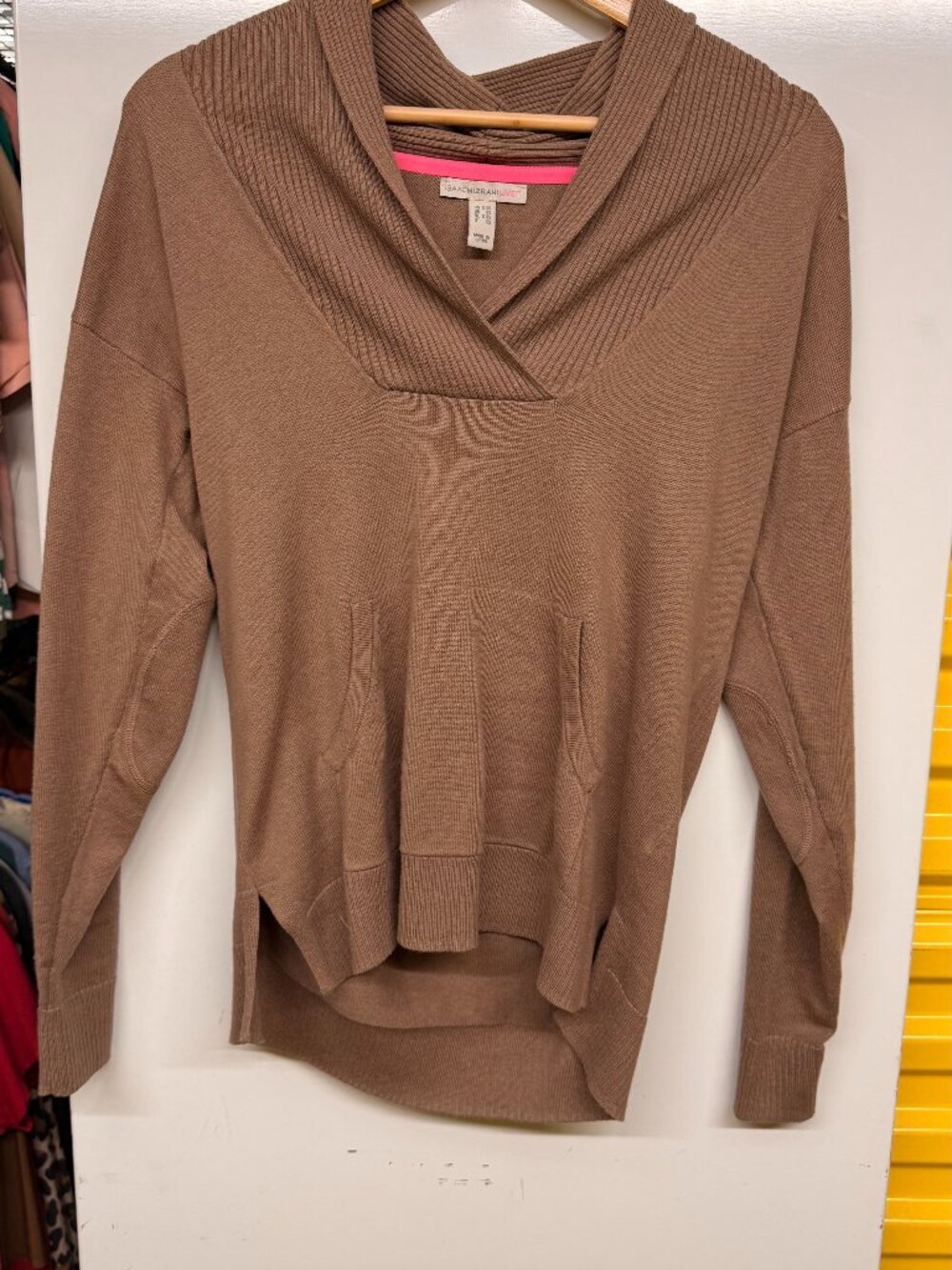 Isaac Mizrahi Live! Soho Pullover Sweater with Ribbed Yoke & Pockets - Taupe